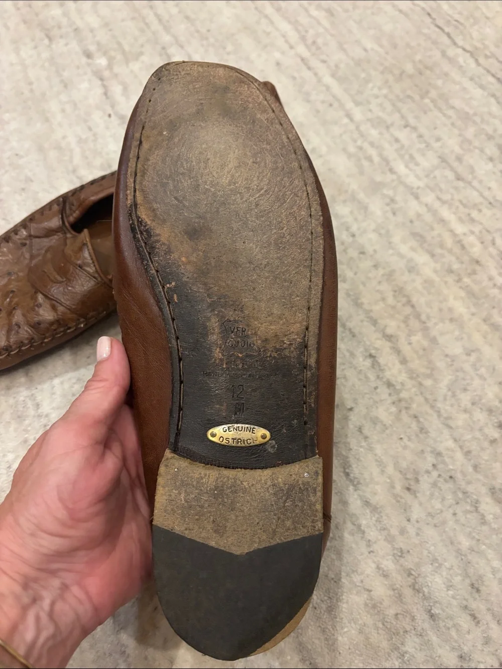 Belvedere Brown Ostrich-Texture Penny Loafers
